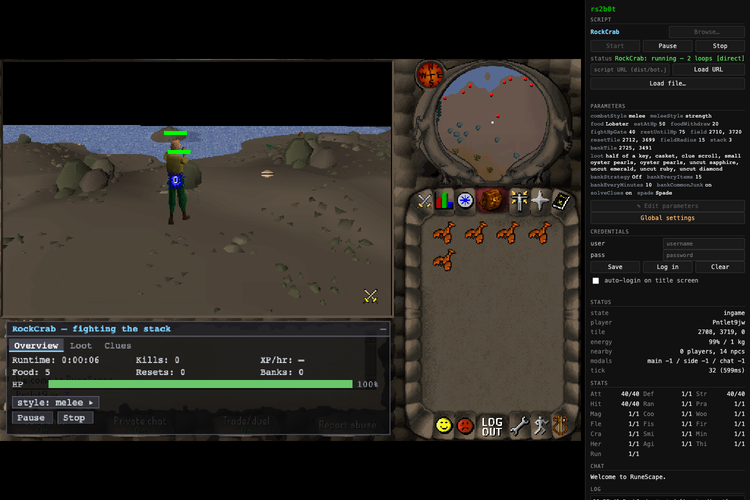 rs2b0t running the RockCrab script